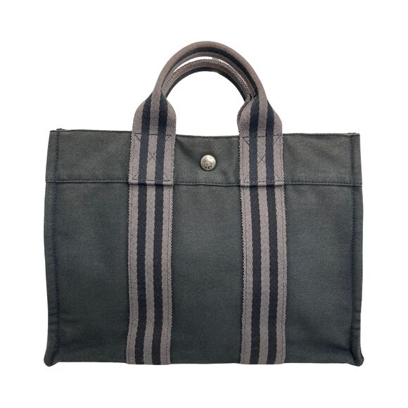 Hermès Fourre Tout PM Gray Canvas Tote Bag with Zip Pocket and Snap Closure - Picture 4 of 16